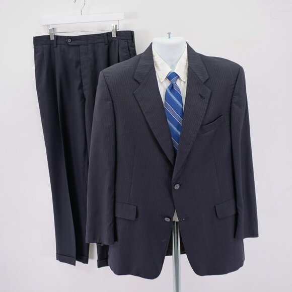 Hart Schaffner Marx Gold Trumpeter Wool Gray 2 Piece Suit 40R Striped 34/29 High - Picture 1 of 16
